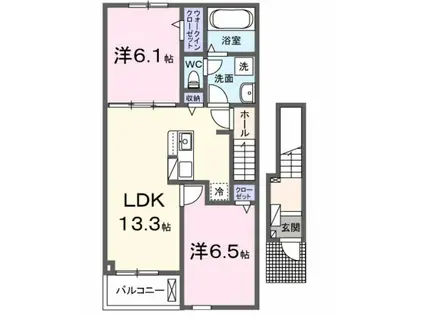 クリスタルドミールVII(2LDK/2階)の間取り写真