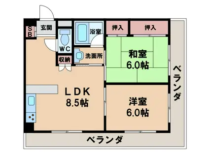 ジョイテル西田辺I(2LDK/5階)の間取り写真