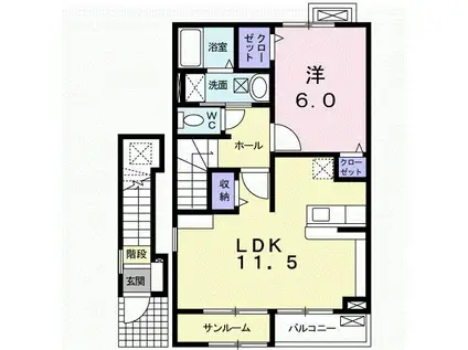 フェリーチェ II(1LDK/2階)の間取り写真