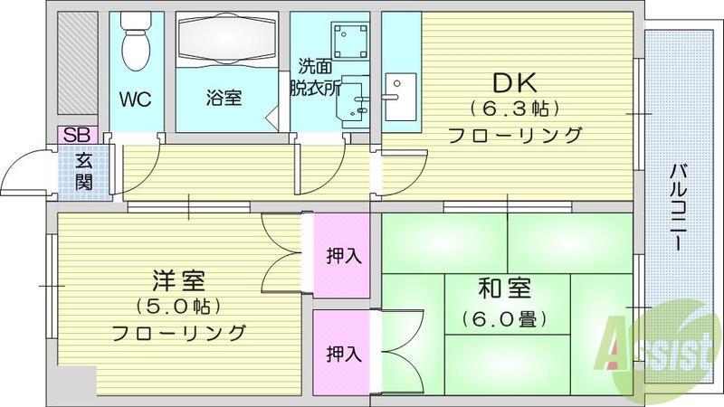 ロイヤルヒルズ柳生Ⅲ(2DK/3階)の間取り写真