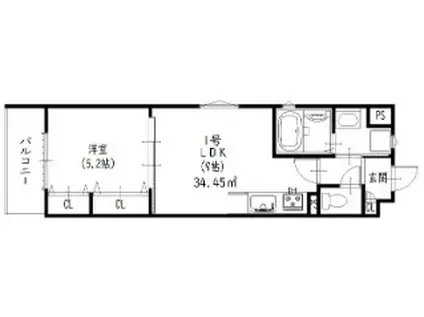ピレーネ北条IV(1LDK/1階)の間取り写真