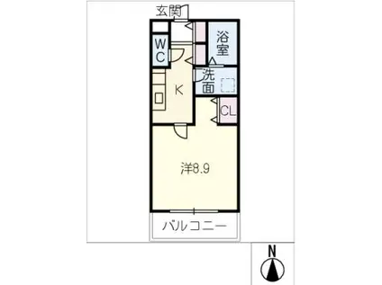 BELLE LEAD 小津(1K/2階)の間取り写真