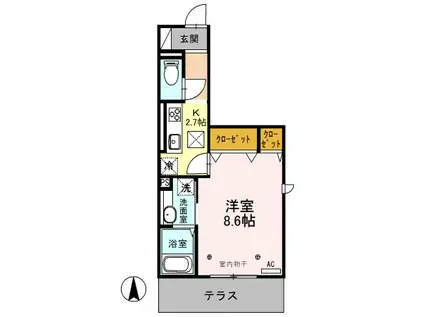 プレミストIII(1K/1階)の間取り写真