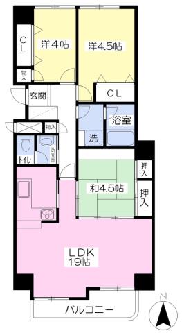 サンハイツ宇多津(3LDK/5階)の間取り写真