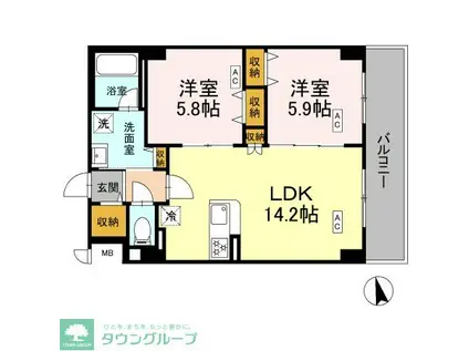 カスタリア西船橋II(2LDK/2階)の間取り写真