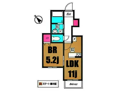 ナーシサス・コート大倉山B棟(1LDK/1階)の間取り写真