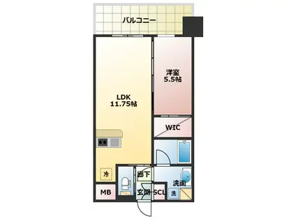 プレジオ三国EURO(1LDK/7階)の間取り写真