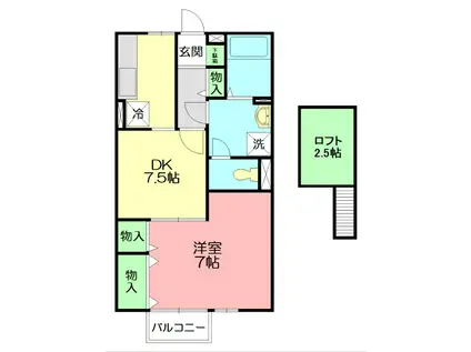 ハイネスK(1DK/2階)の間取り写真