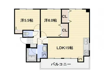 カサデエスタシオン(2LDK/6階)の間取り写真
