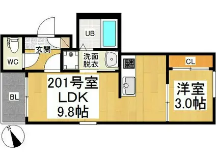 REGALEST山王(1LDK/2階)の間取り写真