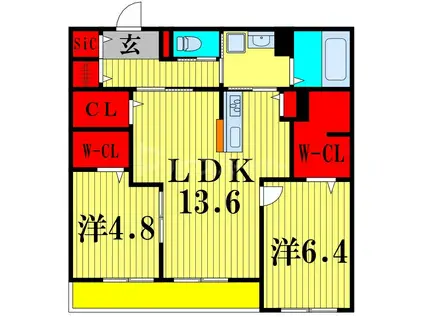エリーナウエスト(2LDK/3階)の間取り写真