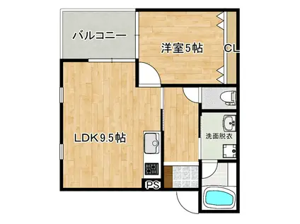 アスコット多賀城高崎(1LDK/1階)の間取り写真