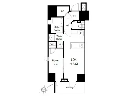 オープンレジデンシア虎ノ門(1LDK/6階)の間取り写真