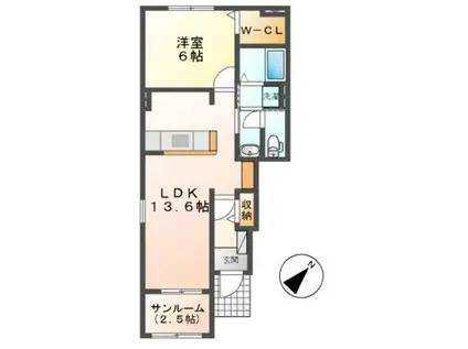 イルミネイト ソル A・D(1LDK/1階)の間取り写真