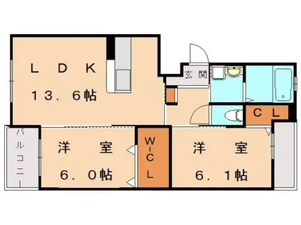 エタニティ・参番館(2LDK/1階)の間取り写真