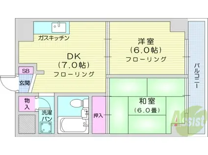 八本松マンション(2DK/14階)の間取り写真