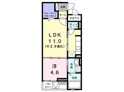 カーサ・バンブリーニII(1LDK/2階)の間取り写真