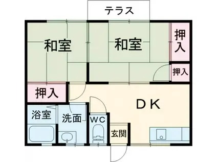 ウッデンハウス(2DK/1階)の間取り写真