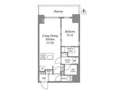 JPNOIE上町台龍造寺(1LDK/4階)の間取り写真