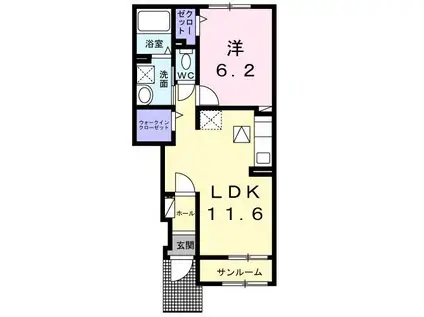 カーサ・コンフォルト(1LDK/1階)の間取り写真