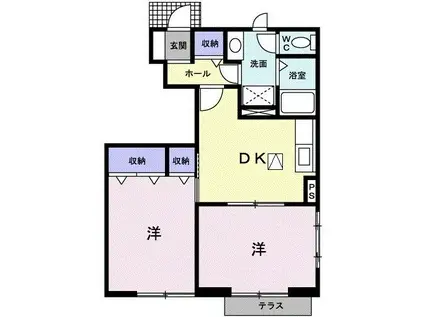 ニューフラットB(2DK/1階)の間取り写真