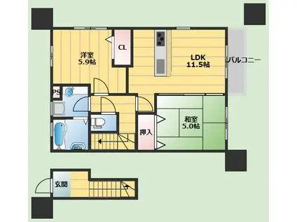 アミティーハウスII(2LDK/1階)の間取り写真