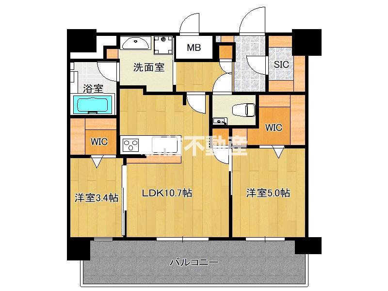 エンクレスト博多PARKSIDE(2LDK/13階)の間取り写真