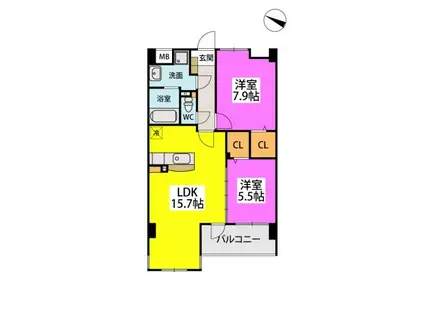 ESPACE CHIC II(2LDK/4階)の間取り写真