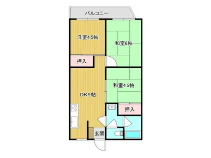 阪南グリーンハイツA棟(3DK/2階)の間取り写真