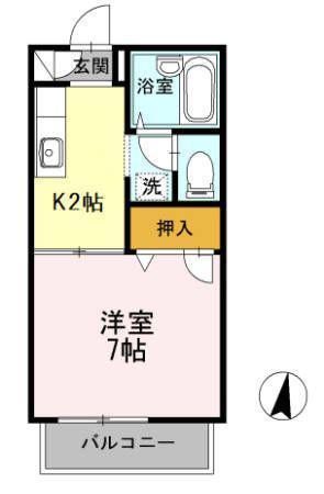 エーデルハイムI(1K/2階)の間取り写真