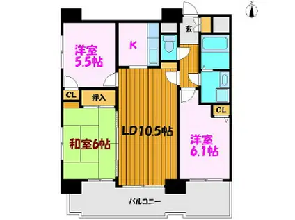 アーバンスクエア郡山(2SLDK/11階)の間取り写真