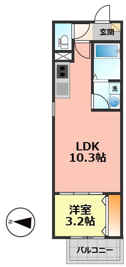 LECOCON上飯田(1LDK/1階)の間取り写真