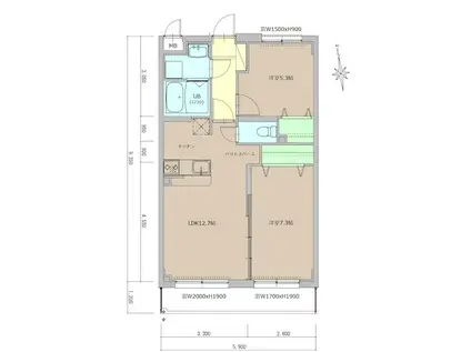 グランフェリス湘南(2LDK/3階)の間取り写真