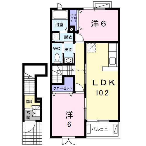 オーデンハオスA(2LDK/2階)の間取り写真