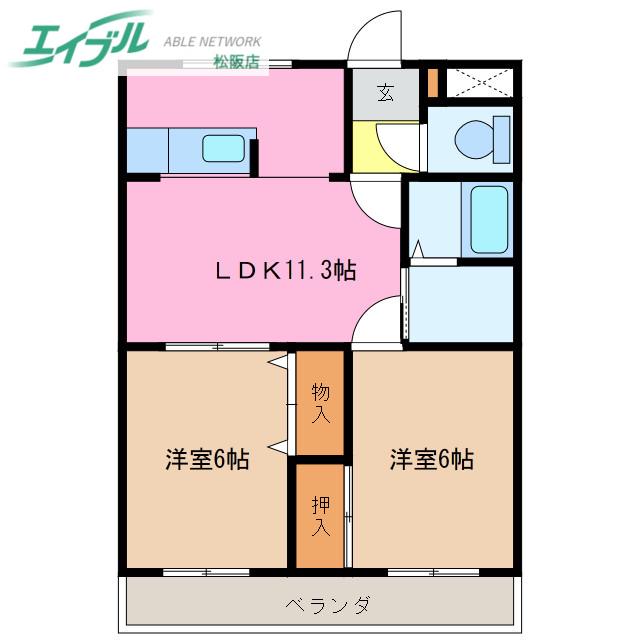 ヴィラNAKAGAWA(2LDK/1階)の間取り写真