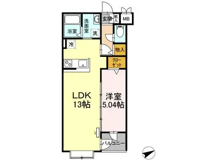 ローラス茶町403(1LDK/4階)の間取り写真
