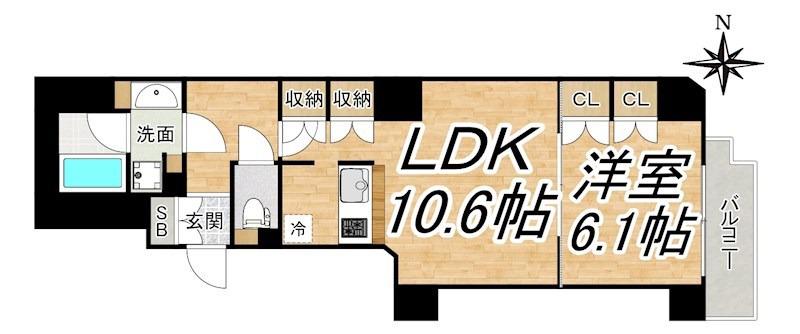 南堀江アパートメントグランデ(1LDK/11階)の間取り写真