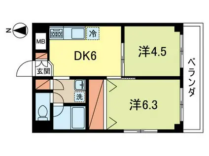 マイシャトー武蔵野(2DK/5階)の間取り写真