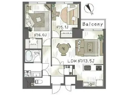 東池袋ハイツ壱番館(2LDK/13階)の間取り写真