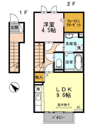 エスポワール岡宮(1LDK/2階)の間取り写真