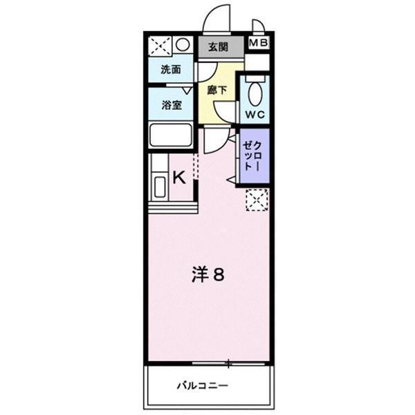 ハーモニーベル(ワンルーム/2階)の間取り写真