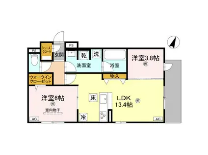 クラシスト苅田イースト(2LDK/1階)の間取り写真