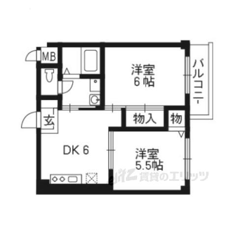 セレコート枚方2(2DK/2階)の間取り写真