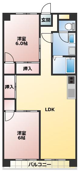 フォーサイト那珂川RENATUS(2LDK/2階)の間取り写真