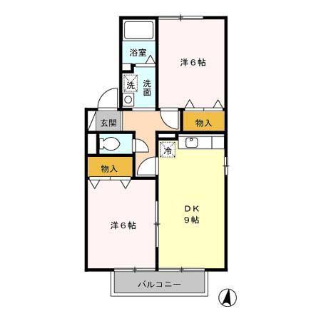 ハーヴェスト・パークA/B/C(2DK/2階)の間取り写真