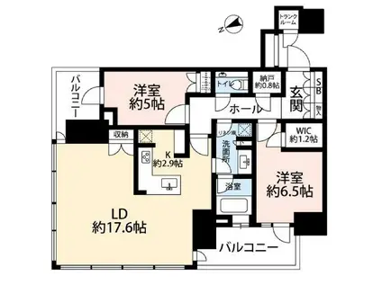 パークシティ中央湊ザ・タワー(2LDK/12階)の間取り写真