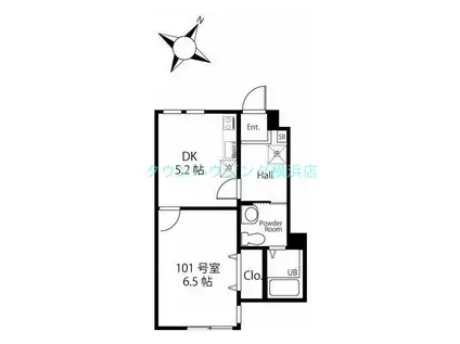 ハーミットクラブハウスキアーヴェIIIB棟(1DK/1階)の間取り写真