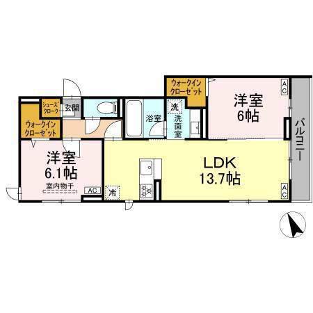 D PAINA 宿河原6 II(2LDK/3階)の間取り写真