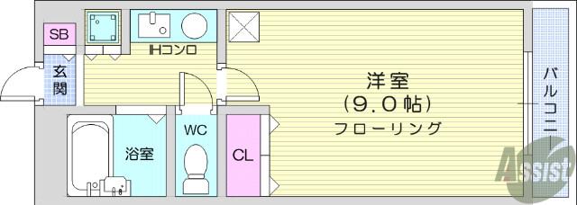 ウェルステージ木町通(1K/6階)の間取り写真
