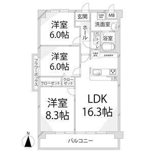 ヒルサイドテラス北平野(3LDK/2階)の間取り写真